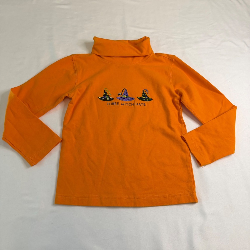 Lydia Jane Kids Orange Halloween Three Witch Hats Turtleneck Shirt Size M 5/6